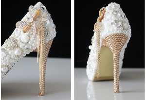 รองเท้าเจ้าสาวส้นสูงประดับคริสตัลไข่มุกและเพชรเทียมแบบใหม่ - Product Image 5