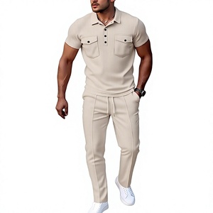 Men's Winter Solid Casual Breathable Knitted Short Sleeve Polo Shirt Set Pockets Quick Dry Plain Dyed Lapel Collar Customized - Product Image 1