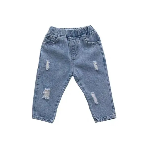 בגדי ילדים ג'ינס קרעים ארוכים אביב סתיו 1-8 שנים רפויים בנות מכנסי ג'ינס בנים
