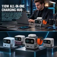 Dock Pengisian Daya 6-in-1 All in One Multi Port 110W Pengisi Daya Cepat Pengisi Daya Nirkabel Layar TFT LCD Pintar Tampilan Digital untuk iPhone