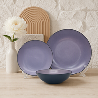Service de table en porcelaine vintage de luxe personnalisable, 12 ou 16 pièces, avec glaçure réactive bleue, comprenant assiettes, bols et tasses