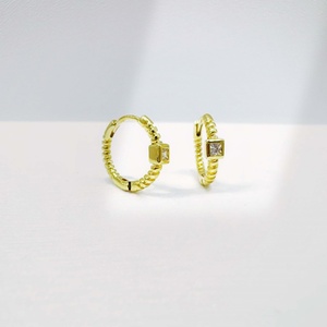 OEM plata 925 sterling <b>silver</b> clover hypoallergenic earring fashion everyday yellow 18k gold plated Brush Classic <b>hoop</b> earrings - Product Image 4