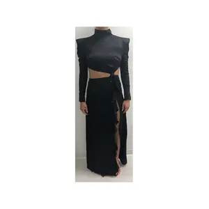 Cheap High Quality Fashion Long Sleeve Slit MaXi Dress With Cutouts For Ladies