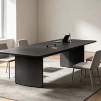 Mesa de Conferencia Grande Gris Estrellado, Negro y Dorado, 3200 mm, Superficie de PMMA Moldeada al Vacío, Mesa de Reuniones para Sala de Juntas