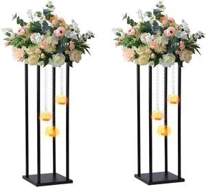 Centros de mesa negros LANJO para bodas, jarrones de columna para mesas, soporte geométrico de metal para flores con portavelas - Product Image 3