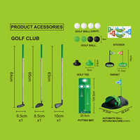 Ensemble de golf pour enfants en plastique amélioré avec retour automatique de balle et balles de golf à LED, 3 clubs, mini-golf intérieur/extérieur, jouet pour les enfants de 3 ans et plus
