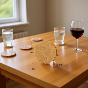 Ilan Round Cork Coasters 10Cm Self Adhesive Set Of 12 For <b>Table</b> <b>Protection</b> - Product Image 2
