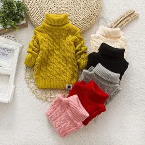 Pakaian Wol Anak Perempuan, Sweater Turtleneck Hangat Warna Polos Musim Gugur Musim Dingin