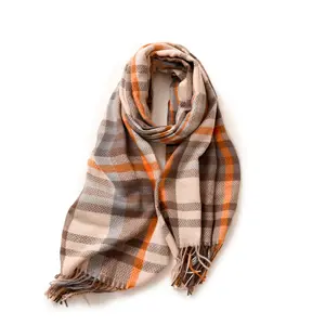 Custom Winter Warm Woven Plaid Scarves Women Thick Scarf Cashmere Shawl with Tassel