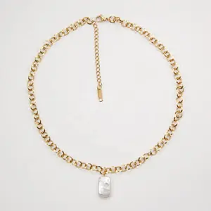 Mode Boho Conque Chaîne Collier Femmes Or Couleur Déclaration De Nacre Naturelle Colliers Bijoux En Acier Inoxydable P193025 - Product Image 1