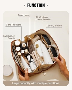 Bolsa de Maquillaje Portátil de Gran Capacidad, Impermeable, Color Marrón, con Cierre, para Viajes, Cuidado de la Piel y Cosméticos, para Mujer, con Asa y Divisor - Product Image 3