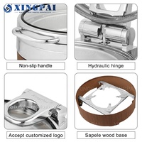 XINGPAI Dubai vente en gros ensemble de chauffe-plats hydraulique rond 6L ensemble de chauffe-plats électrique argent ensemble de buffet avec base en bois de sapele
