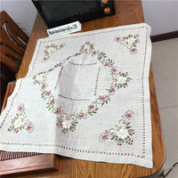 Nappe de mariage brodée à la main personnalisable en gros, motif ruban vintage, en lin, résistante à l'huile