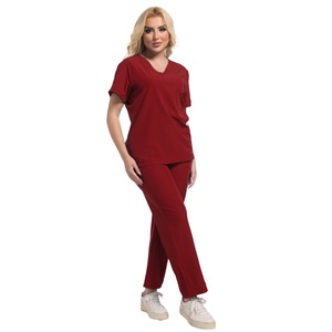 HZMNOI Women Scrub Set Red V Neck <b>Top</b> Pants Moisture Wicking Hospital Uniforms - Product Image 1