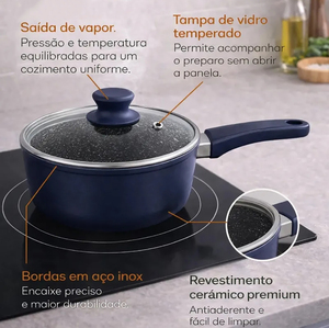 Modern 5-Piece Non-Stick Cookware Set Ceramic Coated Navy Blue Pots <b>Pans</b> Glass <b>Lids</b> Plastic Handles Induction Compatible - Product Image 4