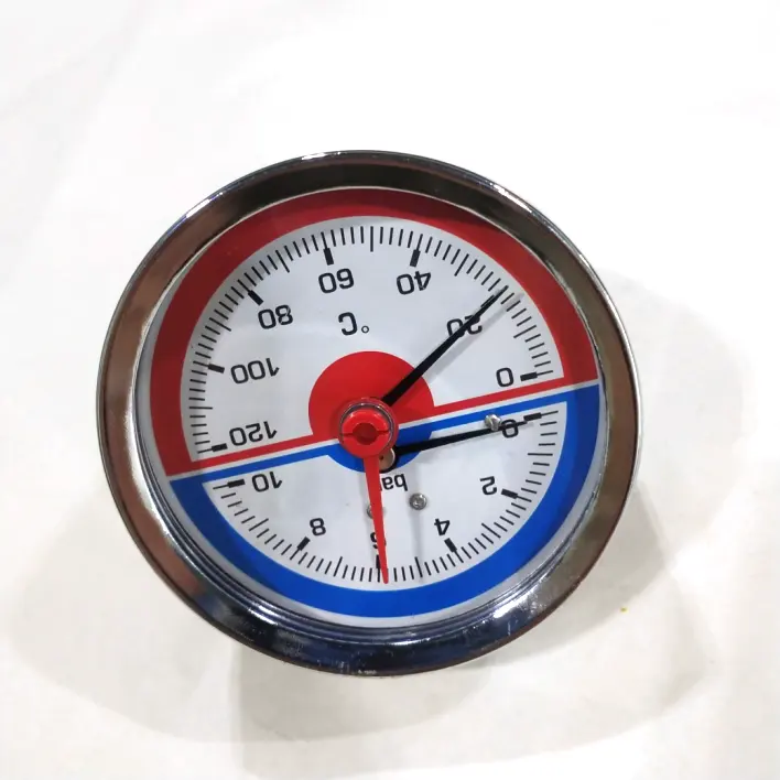 80mm Back Connection Thermomanometer Iron Case With Check Valve 0-120c Temperature Gauge