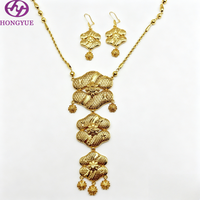 Parure de bijoux en filigrane floral plaqué or 24 carats, collier pendentif fleur 3 couches et boucles d'oreilles pendantes, style Dubaï, bijoux de mariée pour femme