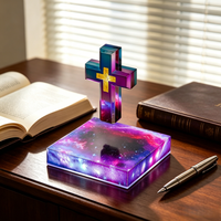 Lámpara de Noche con Cruz Flotante y Base de Galaxia, Lámpara de Mesa LED con Cruz Levitante, Adorno Cristiano para Regalos de Inauguración de Casa y Regalos Religiosos