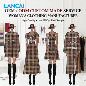 Robes décontractées pour femmes, nouveau design, en tissu soyeux à carreaux brodés, pour soirées, personnalisables par les fabricants de vêtements - Product Image 1