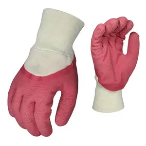 Vente en gros coton Jersey Liner 3/4 enduit de Latex enduit vague finition travail gants de sécurité avec poignet en tricot