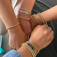 Bracelets Empilables Élastiques Plaqué Or 18K PVD en Acier Inoxydable Imperméable avec Perles Dorées, pour Adolescentes et Femmes