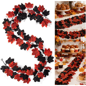 Guirlandes de feuilles d'érable artificielles en soie noires et rouges pour l'automne, 100-200 cm, pour décoration murale, maison, Thanksgiving, Noël - Product Image 1