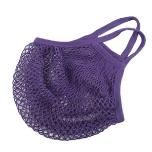 Eco-friendly Purple Net Bags Double- Reusable Fruit Vegetable Mesh Bags Customized Drawstring Custom PMS Colour Recyclable