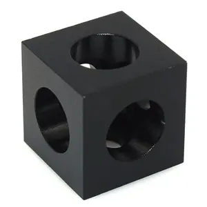 Custom CNC machining black Aluminum Holder Parts Cube Corner Connector Bracket Factory price