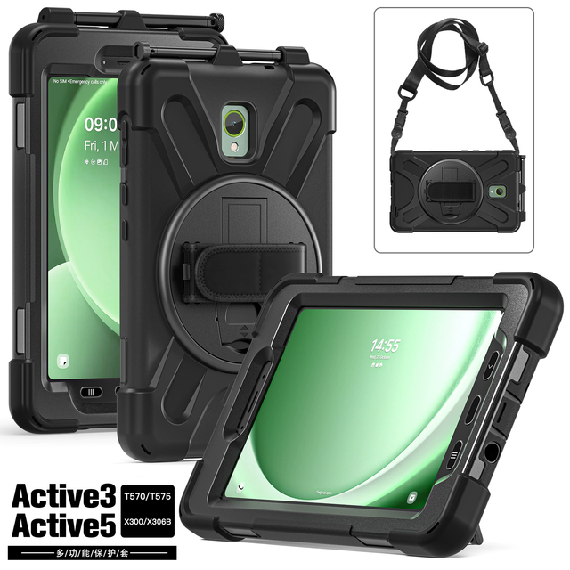 Rugged Tablet Case for Samsung Galaxy Tab Active 5 2024/Active 3 2020 8 Inch with 360 Stand Handle Hand Strap Protective Cover