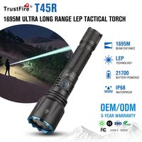 Lampe torche tactique TrustFire T45R LEP 650 lumens, portée ultra longue 1695 m, rechargeable USB-C 21700, projecteur IP68, OEM ODM