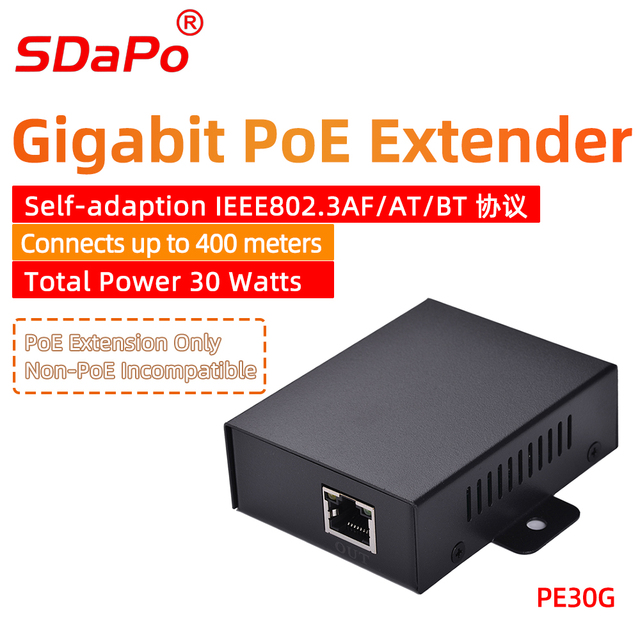 SDAPO PE30G 1000Mbit Each Port IEEE802.3at/af Standard 30W Gigabit POE Extender with ODM China
