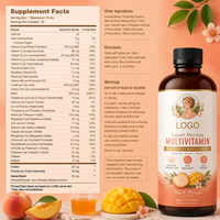 Boisson multivitaminée liquide saveur pêche mangue personnalisée sous marque privée pour la santé matinale AM & PM, routine quotidienne pour enfants, hommes et femmes