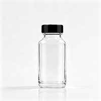 Bouteille en verre carrée de 60 ml (2 oz) pour échantillons, boissons au curcuma, jus, avec couvercle en plastique