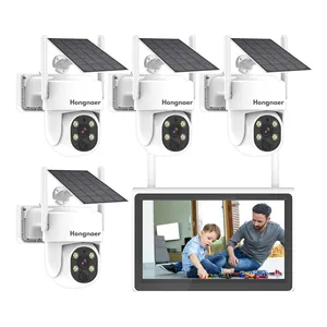 4CH Solar CCTV Camera Nvr Kit 4MP Outdoor Wireless Security Solar Panel Wifi Camera System With 10.1 Inch Screen