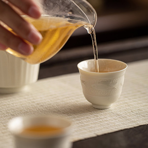 Guanlan Chinese Style Ding Kiln White Ceramic <b>Teacup</b> Fish And Algae Relief Round Porcelain Tea Cup For Home Use Afternoon Tea - Product Image 1
