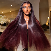 Perruque de cheveux humains lisses ombrés bordeaux 99J, Lace Front 13x4 pré-épilée, longue et soyeuse, en cheveux vierges brésiliens pour femmes, densité 180%
