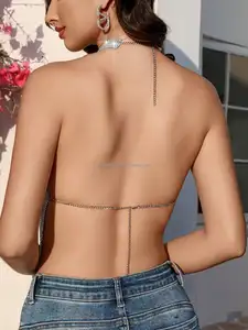 Yüksek kalite pullu backless şerit halter yelek üst metal rhinestone tank top gece kulübü plaj için