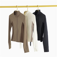 Manteau de Yoga à coutures contrastantes, Logo personnalisé pour femmes, manches longues, fermeture éclair complète, pour l'entraînement, Slim, Fitness, vêtements de Sport, vente en gros