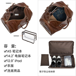 Dujiang Genuine Leather <b>Trolley</b> <b>Suitcase</b> 9002 Coffee Color 2 Wheels Business Travel Carry On Luggage - Product Image 3