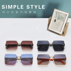 แว่นกันแดดทรงไร้กรอบสำหรับผู้หญิง สไตล์ TikTok ป้องกันรังสียูวี 400 เลนส์ PC แบบที่ 3 สีดำ ดีไซน์ระดับไฮเอนด์ - Product Image 2