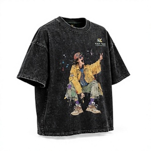 Nouveau T-shirt en coton jersey pour homme, coupe classique, col rond, manches courtes, imprimé numérique délavé, version améliorée - Product Image 3