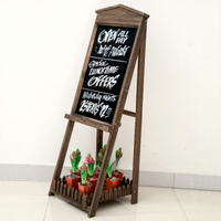 Support à fleurs vintage sur pied avec petit tableau noir en bois massif 122 cm – Panneau publicitaire pour cafés, restaurants et boutiques