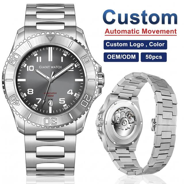 Custom Men's Fashion Classic Large Dial with Date Business Style Sports Waterproof Automatic Watch with Luminous Features