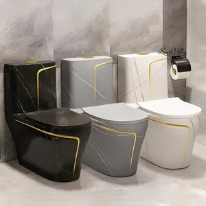 Luxury Modern Hotel Commode One Piece Bathroom Ceramic Wc Water Closet Marble Gold Line Ceramic WC Toilet Colored Toilets Bowl
