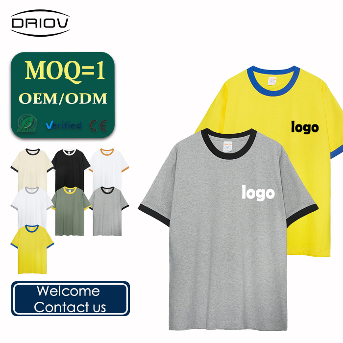 High Quality Round Necks Ringer Tee Shirt Design Two Tone 100% Coton Blanks Cotton Unisex Ringer t Shirt Women