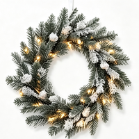 Guirlande de Noël pré-éclairée floquée avec des cônes de pin givrés, lumières LED blanc chaud pour la décoration de la porte d'entrée pendant les fêtes