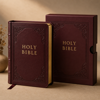 Bible de luxe à bords dorés, impression personnalisée, couverture rigide en cuir, avec coffret de protection assorti