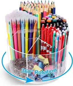 Organizador de acrílico para bolígrafos, portalápices giratorio de 360 grados, soporte de crayón para niños, organizador de Caddy