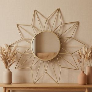 Modern Luxury <b>Gold</b> Metal <b>Framed</b> Sun Flower Design Wire Wall <b>Mirror</b> for Living Room Home Decoration - Product Image 1