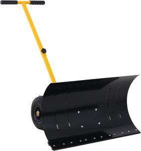 Pala quitanieves DIY con hoja metálica, ruedas neumáticas, negra/amarilla, 29 pulgadas, ángulo ajustable, herramienta de eliminación de nieve para pavimento de entrada de vehículos de 10 pulgadas - Product Image 1